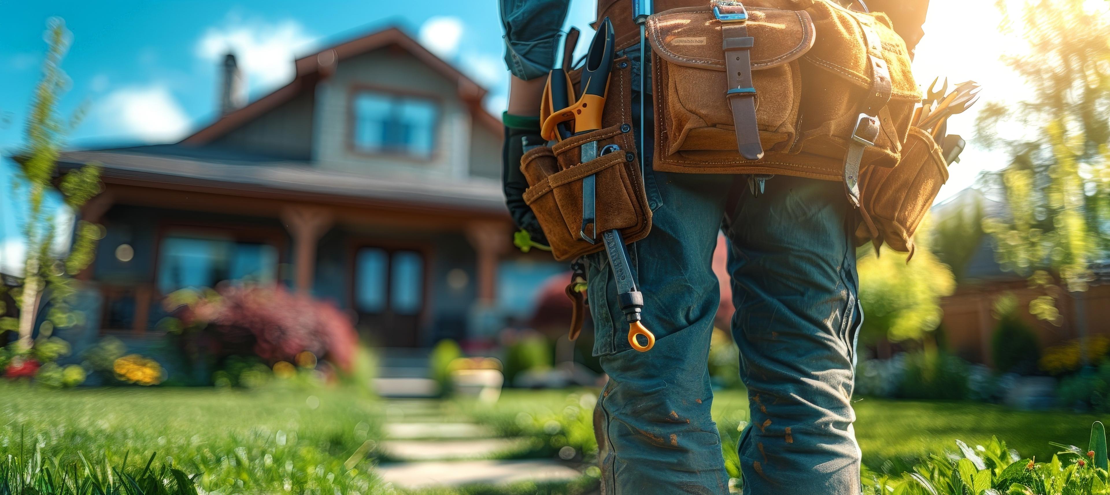 Handy man in front of home.